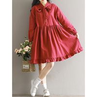 Loose Bow Tie Long Sleeves Red Dresses