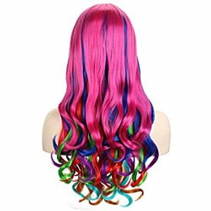 Long Curly Rainbow Wig For Women Ladies Cosplay Party Halloween Costume 26 Inches Multicoloured Lightinthebox