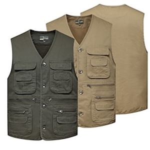 Men's Hunting Gilet Outdoor Multi-Pockets Wearable Breathable Comfortable Spring Summer Solid Colored Cotton Army Green Khaki Lightinthebox