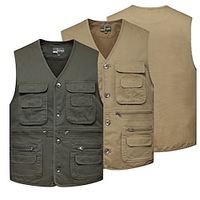 Men's Hunting Gilet Outdoor Multi-Pockets Wearable Breathable Comfortable Spring Summer Solid Colored Cotton Army Green Khaki Lightinthebox - thumbnail