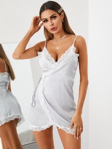 YOINS Grey Wrap design Patch Lace Mini Dress