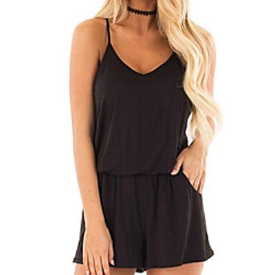 Women's Active Holiday Casual Daily Street Vacation Going out Strap High Waist Black Wine Army Green Romper Playsuit Solid Color Backless Lightinthebox