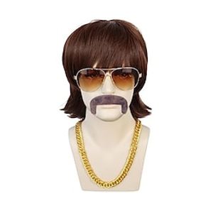 Disco Wig For Dark Brown 70S Wigs For Men 80S Costumes For Men Disco Mens Wig For Men 70S Disco 1970S Wig Chain Wig Mullet Wig For Men Fringe Bangs Synthetic Hair Rocker Costume Set Wig For Party Hall(Only Wig) miniinthebox