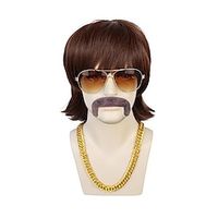 Disco Wig For Dark Brown 70S Wigs For Men 80S Costumes For Men Disco Mens Wig For Men 70S Disco 1970S Wig Chain Wig Mullet Wig For Men Fringe Bangs Synthetic Hair Rocker Costume Set Wig For Party Hall(Only Wig) miniinthebox