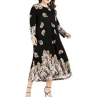 Women's Plus Size Casual Dress Swing Dress Kaftan Dress Graphic Midi Dress Long Sleeve Print Round Neck Fashion Daily Black Fall Spring XL 3XL 4XL 5XL 6XL Lightinthebox - thumbnail