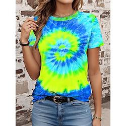 Women's T Shirt Tee Tie Dye Green Short Sleeve Crew Neck Vacation Stylish Summer Lightinthebox