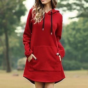 Women's Hoodie Dress Winter Dress Mini Dress Black Blue Purple Yellow Red Gray Long Sleeve Pure Color Pocket Winter Fall Hooded Stylish Casual Modern Loose Fit 2022 S M L XL 2XL 3XL miniinthebox