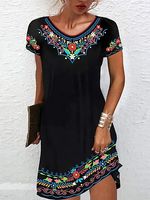 Women's Bohemian Print Short Sleeve Dress