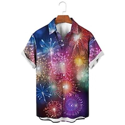 Color Gradient Casual Men's Shirt Daily Wear Going out Weekend Autumn  Fall Turndown Short Sleeves Purple S, M, L 4-Way Stretch Fabric Shirt New Year Lightinthebox