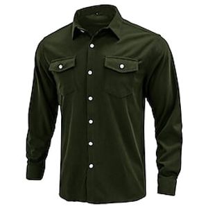 Men's Corduroy Shirt Shirt Jacket Shacket Solid Colored Turndown Black Army Green Khaki Brown Beige Outdoor Work Long Sleeve Button-Down Clothing Apparel Fashion Casual Breathable Comfortable Lightinthebox