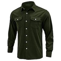 Men's Corduroy Shirt Shirt Jacket Shacket Solid Colored Turndown Black Army Green Khaki Brown Beige Outdoor Work Long Sleeve Button-Down Clothing Apparel Fashion Casual Breathable Comfortable Lightinthebox - thumbnail