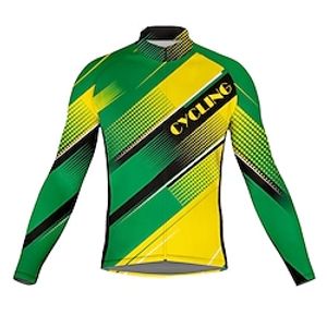 21Grams Men's Cycling Jersey Long Sleeve Bike Top with 3 Rear Pockets Mountain Bike MTB Road Bike Cycling Breathable Quick Dry Moisture Wicking Reflective Strips Green Polka Dot Polyester Spandex Lightinthebox