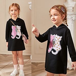 Kids Little Girls' Dress Graphic Catus Animal A Line Dress Sports  Outdoor Daily Print Black Above Knee Long Sleeve Cute Sweet Dresses Fall Spring Regular Fit 2-6 Years Lightinthebox