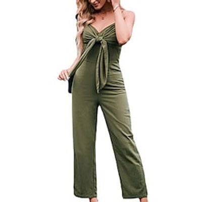 Women's Jumpsuit Backless Bow Solid Color V Neck Casual Street Daily Regular Fit Sleeveless Army Green S M L Spring Lightinthebox Women's Jumpsuit Backless Bow Solid Color V Neck Casual Street Daily Regular Fit Sleeveless Army Green S M L Spring Lightinthebox