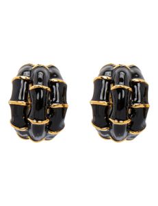 Gold Black Triple Bamboo Hoop Earrings