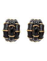Gold Black Triple Bamboo Hoop Earrings - thumbnail