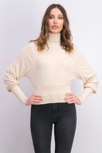 Womens Longsleeve High Neckline Top  Beige