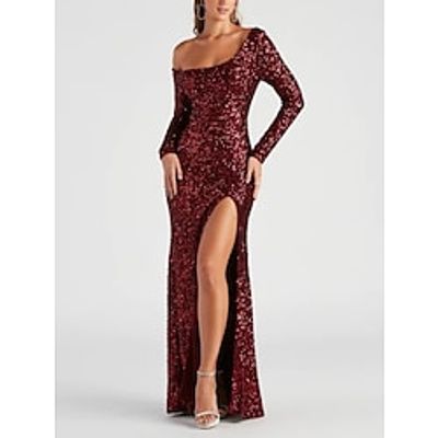 Women's Prom Dress Party Dress Sequin Dress Long Dress Maxi Dress Wine Long Sleeve Pure Color Split Summer Spring Off Shoulder Party Birthday Evening Party Spring Dress 2023 S M L XL Lightinthebox