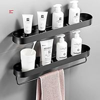 30cm Bathroom Black Shelf with Towel Bar Space Aluminum Corner Shelves Towel Rack with Hook Shampoo Holder Kitchen Storage Rack miniinthebox - thumbnail