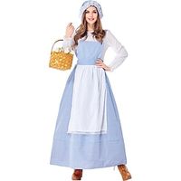 Beauty and the Beast Princess Belle Dress Women's Movie Cosplay Cosplay Blue Dress Headpiece Apron Halloween Polyester  Cotton Lightinthebox - thumbnail