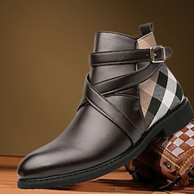 Men's Boots Formal Shoes Dress Shoes Walking British Daily PU Warm Massage Wear Resistance Booties  Ankle Boots Buckle Brown Fall Winter Lightinthebox