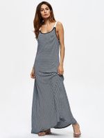 Casual Loose Stripe O-neck Sleeveless Maxi Dress For Women