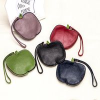 Cute Apple Shape Genuine Leather Mini Coin Bag Card Holders