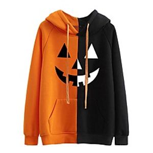 Women's Hoodie Graphic Halloween Pumpkin Patchwork Print Halloween Hot Stamping Halloween Hoodies Sweatshirts  Black miniinthebox