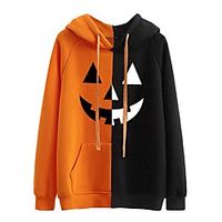 Women's Hoodie Graphic Halloween Pumpkin Patchwork Print Halloween Hot Stamping Halloween Hoodies Sweatshirts  Black miniinthebox - thumbnail