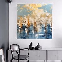 Sailboats Painting Hand painted Abstract Seascape oil painting Modern Art Home Decor For Living Room Sailboats painting On Canvas Sea Landscape Art Ocean Art painting Lightinthebox