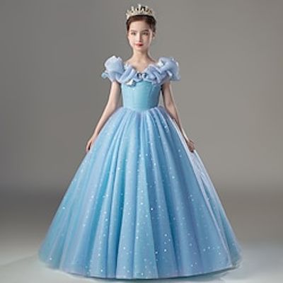 Princess Floor Length Flower Girl Dress Birthday Cinderella Girls Cute Dress Polyester  Cotton Blend with Butterfly Elegant Sparkle  Shine Fit 3-16 Years Lightinthebox