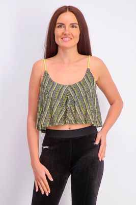 Womens Sleeveless Abstract Print Cropped Top Yellow Green Combo Womens Sleeveless Abstract Print Cropped Top Yellow Green Combo