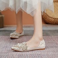 Women's Flats Office Daily Plus Size Wedding Flats Bridal Shoes Bridesmaid Shoes Pearl Flat Heel Pointed Toe Elegant Minimalism Synthetics Loafer Black Apricot Lightinthebox - thumbnail