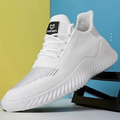 Men's Sneakers Flyknit Shoes White Shoes Walking Vintage Casual Outdoor Daily Knit Warm Height Increasing Comfortable Lace-up Black  White White Grey Fall Winter Lightinthebox