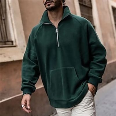 Men's Sweatshirt Quarter Zip Sweatshirt Green Half Zip Plain Pocket Sports  Outdoor Daily Holiday Streetwear Basic Casual Spring   Fall Clothing Apparel Hoodies Sweatshirts  Lightinthebox