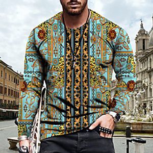 Men's Tee T shirt Shirt 3D Print Graphic Chains Print Totem Plus Size Print Long Sleeve Casual Tops Basic Designer Slim Fit Big and Tall Blue Green Dark Green Lightinthebox