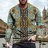 Men's Tee T shirt Shirt 3D Print Graphic Chains Print Totem Plus Size Print Long Sleeve Casual Tops Basic Designer Slim Fit Big and Tall Blue Green Dark Green Lightinthebox - thumbnail