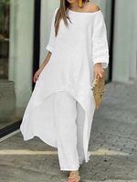 Women's Casual Irregular Hem Top Cotton And Linen Suit