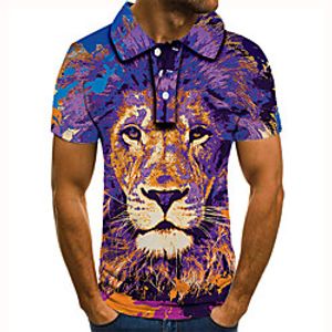 Men's Golf Shirt 3D Print Lion Animal Button-Down Short Sleeve Street Tops Casual Fashion Cool Purple / Sports miniinthebox