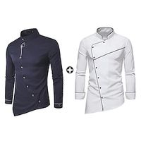 Men's As Picture Tuxedo Shirts Sets Long Sleeve Stand Collar Office  Career Going out Plain Irregular Hem Basic Polyester Spring   Fall Lightinthebox - thumbnail