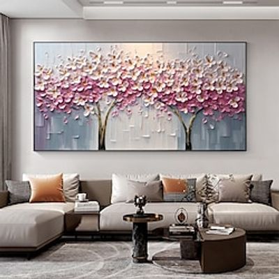 Hand painted Abstract Cherry Blossom Oil Painting on Canvas handmade  Pink Flower Painting for Living room Home Decor Large Custom Textured painting Wall Art Decor Lightinthebox