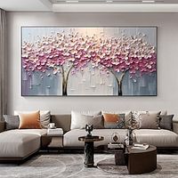 Hand painted Abstract Cherry Blossom Oil Painting on Canvas handmade  Pink Flower Painting for Living room Home Decor Large Custom Textured painting Wall Art Decor Lightinthebox - thumbnail
