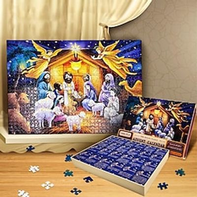 Nativity Advent Calendar 2023 Christmas Jigsaw Puzzle for Adults and Kids 1008 Piece Puzzle 24 Day Christmas Puzzle Jesus Advent Calendar Puzzle for Friends Jigsaw Family Game miniinthebox