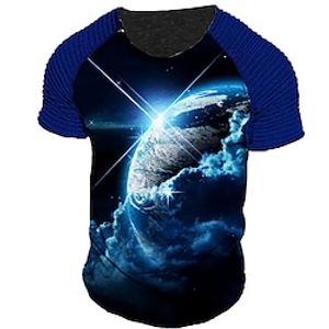Men's T shirt Tee Graphic Color Block Universe Crew Neck Clothing Apparel 3D Print Outdoor Casual Short Sleeve Ruched Patchwork Fashion Designer Comfortable Lightinthebox