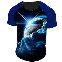 Men's T shirt Tee Graphic Color Block Universe Crew Neck Clothing Apparel 3D Print Outdoor Casual Short Sleeve Ruched Patchwork Fashion Designer Comfortable Lightinthebox - thumbnail