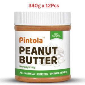Pintola Peanut Butter - All Natural Crunchy (Unsweetened) 340g (Pack Of 12)