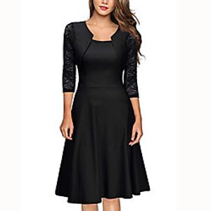 A-Line Minimalist Elegant Party Wear Cocktail Party Dress Jewel Neck 3/4 Length Sleeve Knee Length Cotton with Ruffles 2021 miniinthebox