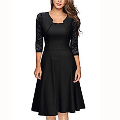 A-Line Minimalist Elegant Party Wear Cocktail Party Dress Jewel Neck 3/4 Length Sleeve Knee Length Cotton with Ruffles 2021 miniinthebox