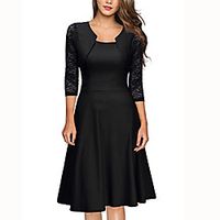 A-Line Minimalist Elegant Party Wear Cocktail Party Dress Jewel Neck 3/4 Length Sleeve Knee Length Cotton with Ruffles 2021 miniinthebox - thumbnail