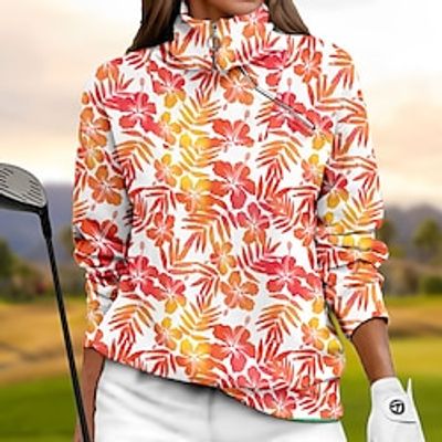 Women's Golf Hoodie Golf Pullover Golf Sweatshirt Thermal Warm Breathable Moisture Wicking Long Sleeve Golf Outerwear Top Regular Fit 14 Zip Stand Collar Floral Spring Autumn Tennis Golf Pickleball Lightinthebox